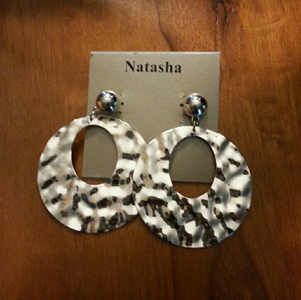 Natasha silver tone hammered statement earrings